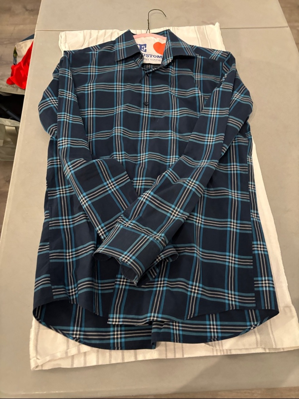 Boss Navy Plaid Button-Down Shirt with Light Blue Windowpane.